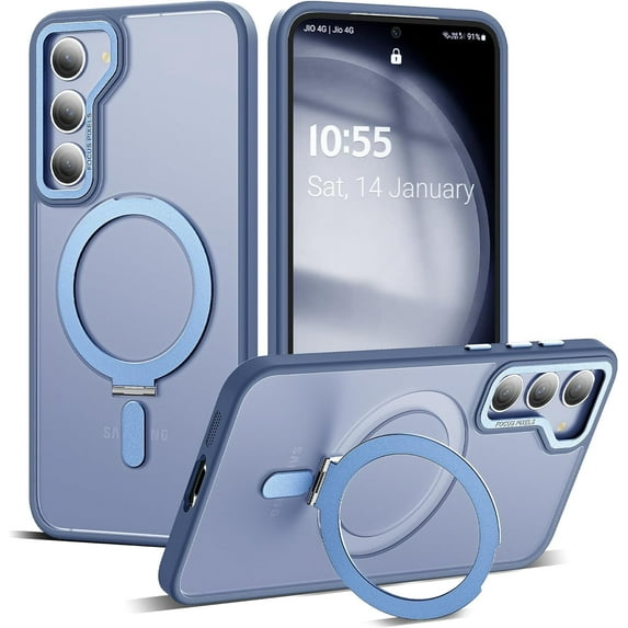for Samsung Galaxy S23 Case with Invisible Ring Stand, Compatible with MagSafe, Drop Protection Translucent Matte S23 Phone Case for Men and Women, Blue