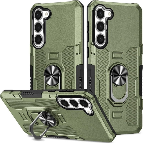 for Samsung Galaxy S23 Case with Metal Ring Kickstand for Women & Men, Heavy-Duty Protection Shockproof Bumper Cover Case for Samsung Galaxy S23 TY Green