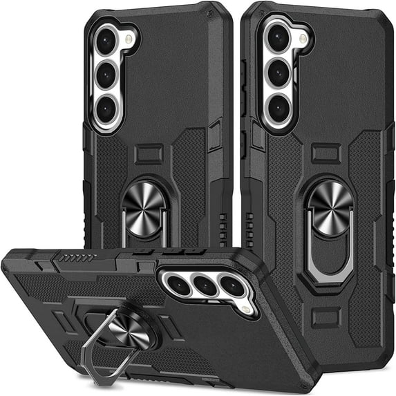 for Samsung Galaxy S23 Case with Metal Ring Kickstand for Women & Men, Heavy-Duty Protection Shockproof Bumper Cover Case for Samsung Galaxy S23 TY Black