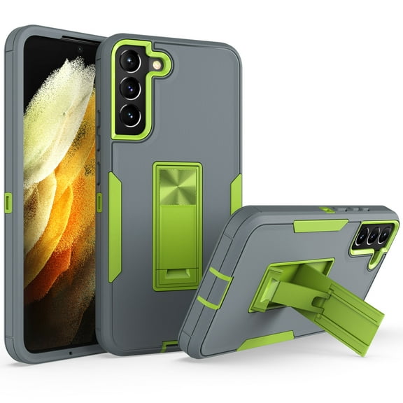 for Samsung Galaxy S23 Case: Military Grade Protection Shockproof Phone Cover Build-in Hidden Kickstand & Rugged TPU Shell | Matte Durable Drop Proof Heavy Duty Case,Gray+Lightgreen