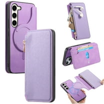 For Samsung Galaxy S23 Case with RFID Blocking Card Holder for Women Men,Compatible with MagSafe,Detachable Wallet 2 in 1 PU Leather Magnetic Snap Flip Kickstand Zipper Pouch Phone Case,Purple