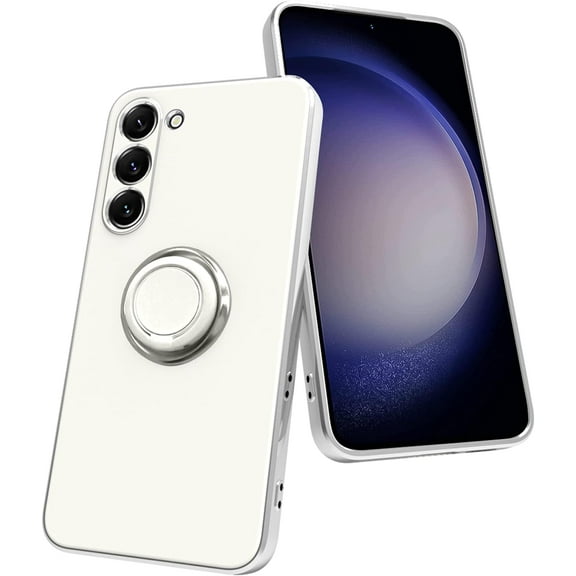 for Samsung Galaxy S23 Case with Ring Stand [360° Rotatable Ring Holder Magnetic Kickstand] [Soft Microfiber Lining] Slim TPU Shockproof Protective Phone Cases for Samsung Galaxy S23 White