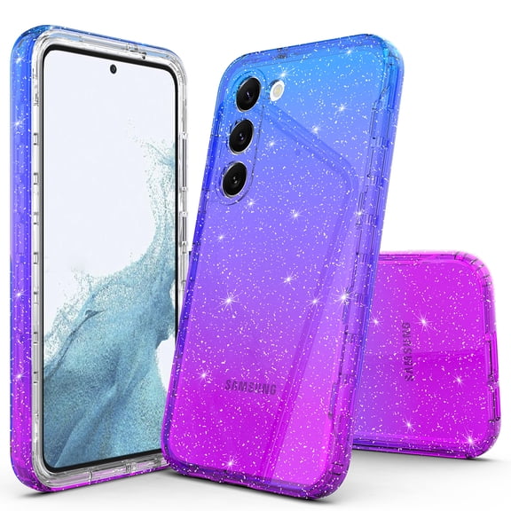 Samsung Galaxy S23 Case, Rosebono Hybrid Glitter Sparkle Transparent Colorful Gradient TPU Skin Cover Protection Case For Samsung Galaxy S23 (Blue/Purple)