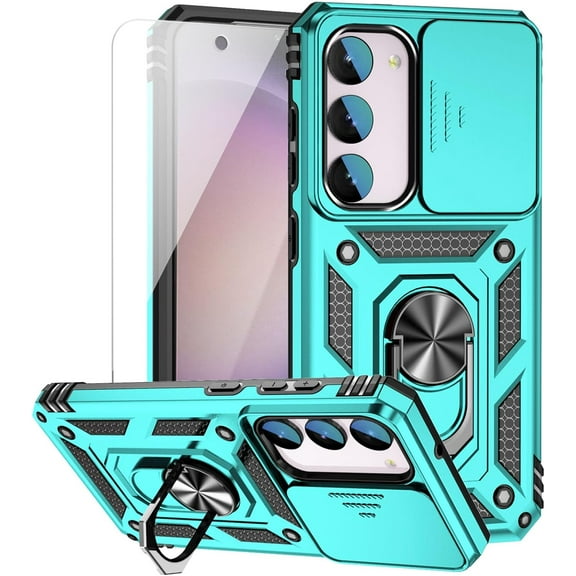 for Samsung Galaxy S23 Case with Slide Camera Cover HD Screen Protector [15ft  Grade Drop Tested]  Ring Holder Kickstand Protective Phone Case for Galaxy S23 2023 (6.1 inch), Mint