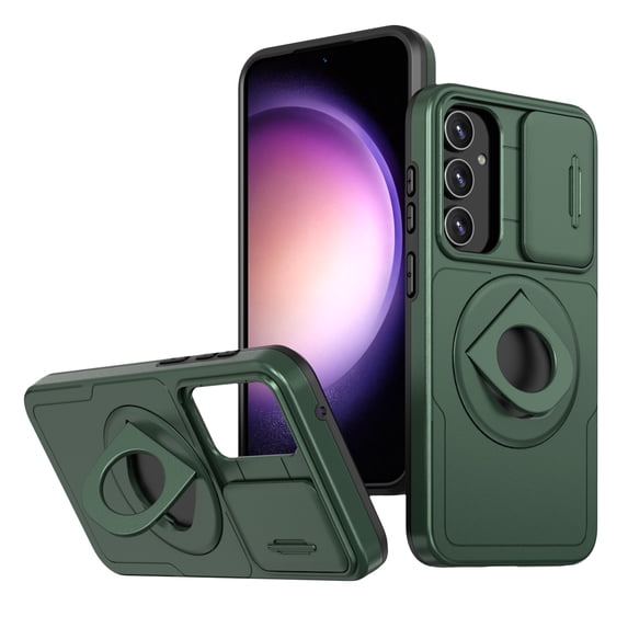 for Samsung Galaxy S23 Case with Sliding Window Protection, Compatible with MagSafe 360 Rotating Strong Magnetic Bracket Shockproof Drop Protective Phone Case for Samsung Galaxy S23, Darkgreen