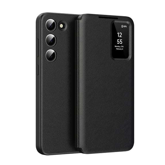 for Samsung Galaxy S23 Case Smart Clear View, Slim Design Wallet Leather Anti-Scratch Shockproof Phone Case, Card Holder Pocket Cover For Samsung Galaxy S23 Smart View,Black
