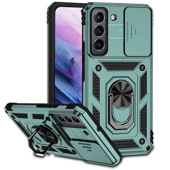 for Samsung Galaxy S23 Case, Soft TPU & Hard PC Anti-scratch Sliding Cover Full Protection Ring Stand Rotating Kickstand Holder Magnetic Shockproof Phone Case Cover for Galaxy S23,Green