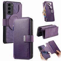for Samsung Galaxy S23 Case Wallet, Detachable Magnetic 2-in-1 Wallet Flip Case for Women Men with RFID Blocking Card Slots Zipper Pocket Kickstand PU Leather Cover for Galaxy S23, Purple
