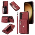 thumbnail image 1 of for Samsung Galaxy S23 Case Wallet for Men Women, Removable Adjustable Shoulder Strap & Lanyard Flip PU Leather Slim Back Zipper Purse Magnetic Clasp Case with Card Slot Holder Stand - Red, 1 of 10