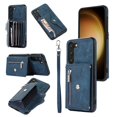 thumbnail image 1 of for Samsung Galaxy S23 Case Wallet for Men Women, Removable Adjustable Shoulder Strap & Lanyard Flip PU Leather Slim Back Zipper Purse Magnetic Clasp Case with Card Slot Holder Stand - Blue, 1 of 10