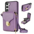 thumbnail image 1 of for Samsung Galaxy S23 Case Wallet with Shoulder Strap for Women - Crossbody Lanyard,Zipper Pocket,Credit Card Holder,Shockproof - Metal Buckle Closure Premium PU Leather Case, Purple, 1 of 8