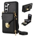 thumbnail image 1 of for Samsung Galaxy S23 Case Wallet with Shoulder Strap for Women - Crossbody Lanyard,Zipper Pocket,Credit Card Holder,Shockproof - Metal Buckle Closure Premium PU Leather Case, Black, 1 of 8