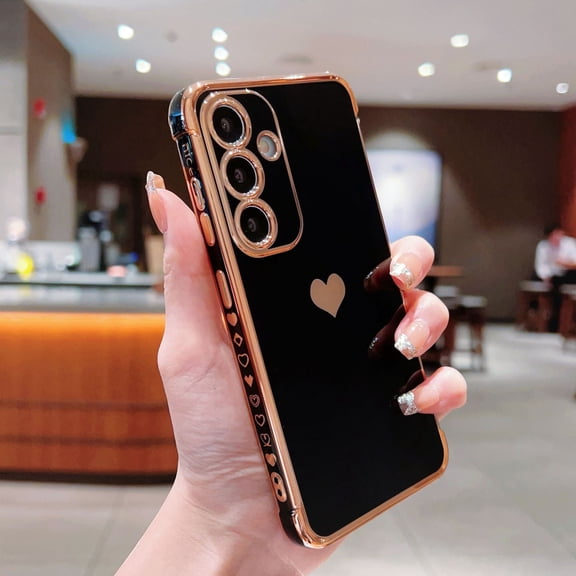 for Samsung Galaxy S23 Case for Women Girl Cute Love-Heart Luxury Bling Soft Cover Full Camera Protection Silicone Shockproof Phone Case,Purple/Blue/Pink/Gold