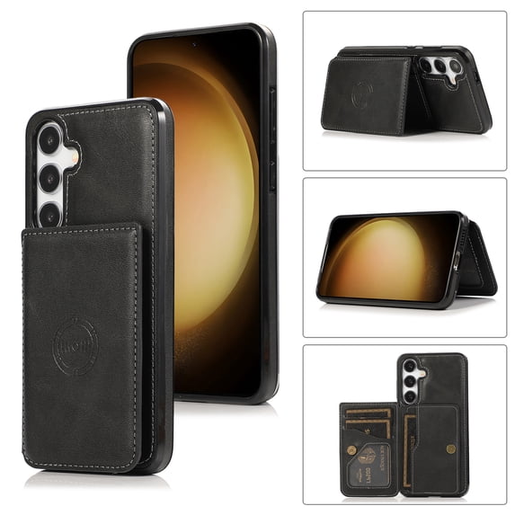for Samsung Galaxy S23, Classic PU Leather Case with Magnetic Clasp Card Slots Stand Function Durable Shockproof Soft TPU Phone Case Back Cover with Car Magnetic for S23, Black
