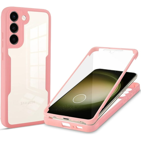 for Samsung Galaxy S23 Clear Case with Screen Protector, Slim Shockproof Soft TPU Bumper Full Body Protection Phone Cover Case for Samsung Galaxy S23 QC Pink