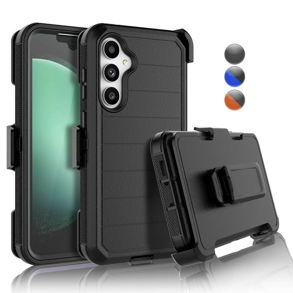 For Samsung Galaxy S23 FE 2023 6.4" Case,Heavy Duty Rugged Defender Case with [Belt Clip Holster] [Built in Screen Protecotr], Shockproof Full Body Protection Kickstand Cover, Black