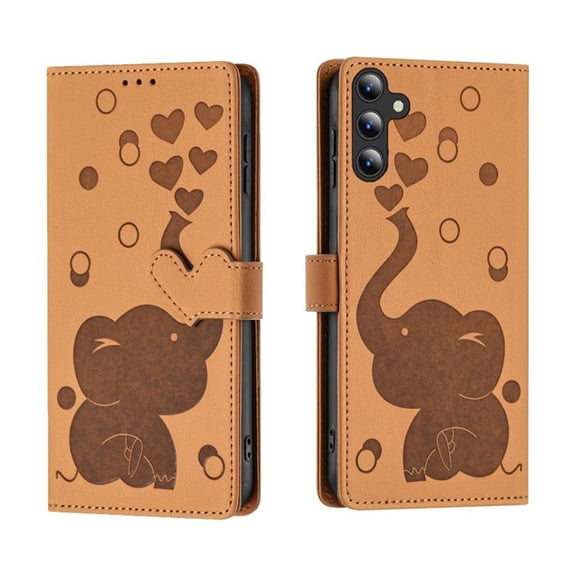 For Samsung Galaxy S23 FE 5G 6.4" Cartoon Elephant Embossed Strong Magnetic Attachment/Closure, Card Slots/Pocket, With Hand Strap,PU Leather Flip Wallet Case ,Yellow,For Galaxy S23 FE 5G