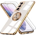 thumbnail image 1 of for Samsung Galaxy S23 FE 5G Case, with 2 Screen Protector, Built-in 360° Ring Holder Magnetic Stand, Luxury Electroplated Plating Edge Shockproof Protective Phone Cover, White, 1 of 11