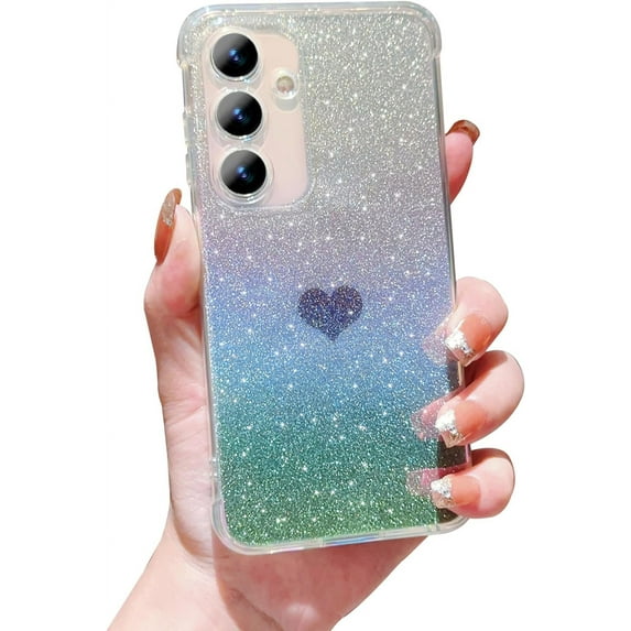 for Samsung Galaxy S23 FE 5G Case Iridescent Holographic, Gradient Bling Glitter Clear Phone Case with Camera Lens Cover Soft Shockproof Cute Heart S23 FE Case for Women Girls 6.4" (Black Heart)