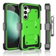 thumbnail image 1 of For Samsung Galaxy S23 FE 5G Phone Case, with [Built-in Screen Protector] Swivel Holster Belt Clip, Ebizware Heavy Duty Defender Kickstand Cover for Galaxy FE 5G - Black/Green, 1 of 9