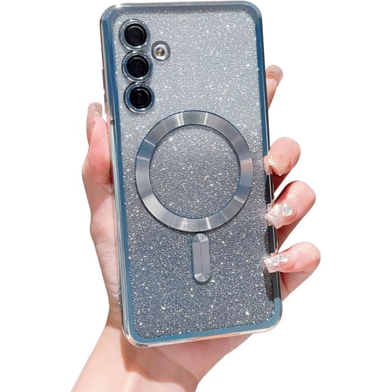 Samsung Galaxy S23 FE 5g Magnetic Case with Camera Lens Protector, Luxury Plating Bling Gradient Glitter Cover Compatible with MagSafe Soft Clear Shockproof Protective Case (Silver, 6.4")