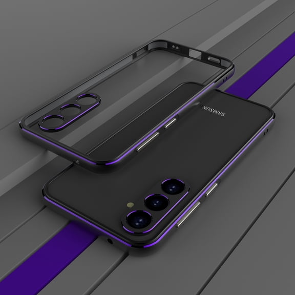 for Samsung Galaxy S23 FE Aluminum Frame and Camera Lens Protector, Metal Bumper Slim Hard Straight Edge Full Drop Protection Anti-scratch Shock Absorbing Cotton for Samsung Galaxy S23 FE, Purple