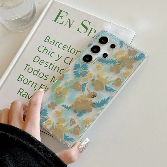 for Samsung Galaxy S23 FE Case Clear Flower Floral Women Girl Cute Phone Case Aesthetic Soft Slim Black Shockproof Protective Cover for Samsung Galaxy S23 FE Crystal Colorful Floral,Yellow Flower