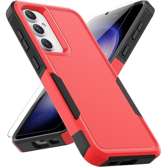 for Samsung Galaxy S23 FE Case: Dual Layer Protective Heavy Duty Cell Phone Cover Shockproof Rugged with Screen Protector - Protection Bumper Tough - Samsung Galaxy S23 FE 5G 2023, Red