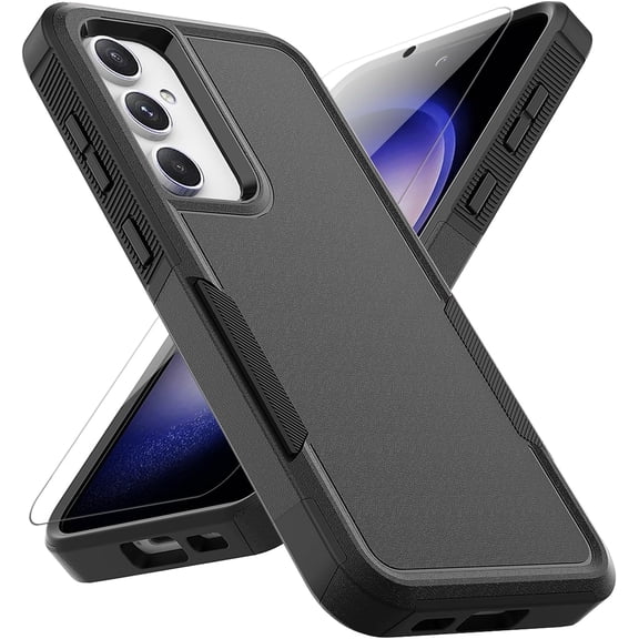 for Samsung Galaxy S23 FE Case: Dual Layer Protective Heavy Duty Cell Phone Cover Shockproof Rugged with Screen Protector -  Protection Bumper Tough - Samsung Galaxy S23 FE 5G 2023, Black
