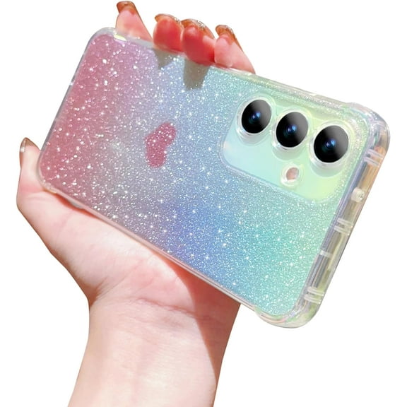 for Samsung Galaxy S23 FE Case Gradient Bling Glitter, Cute Heart Iridescent Holographic Clear Phone Case with Camera Lens Cover Soft Shockproof Galaxy S23 FE Case 6.4" for Women (Pink Heart)