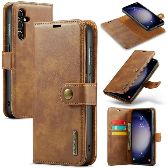 for Samsung Galaxy S23 FE Case, PU Leather Detachable Vintage Wallet Flip Magnetic Clousure Drop Protective Slim Phone Case Cover for Samsung Galaxy S23 FE with Card Holder - Brown