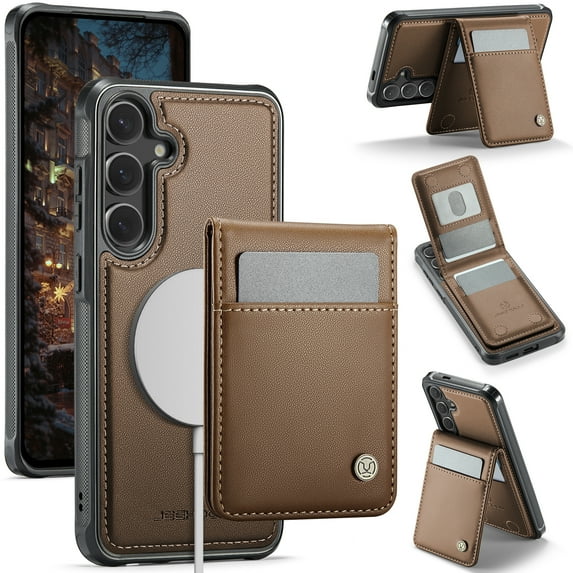 for Samsung Galaxy S23 FE Case with RFID Blocking Card Holder Samsung Galaxy S23 FE Case Magsafe Compatible Phone case Kickstand Wallet 2 in 1 Detachable Magnetic Leather Cover for Men Women, Brown