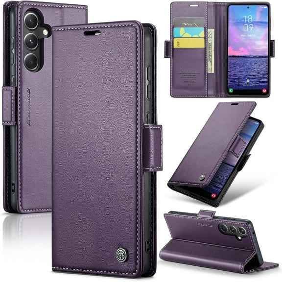 for Samsung Galaxy S23 FE Case, [RFID Blocking] Magnetic Closure PU Leather Wallet Flip Case with Card Holder Kickstand Shockproof Phone Cover for Samsung Galaxy S23 FE 5G,Purple