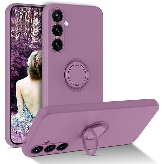 for Samsung Galaxy S23 FE Case with Ring, Liquid Silicone Soft Gel Rubber Slim Cover with Kickstand Shockproof Full Body Protective Phone Case for Samsung S23 FE 5G 6.4", Lilac Purple