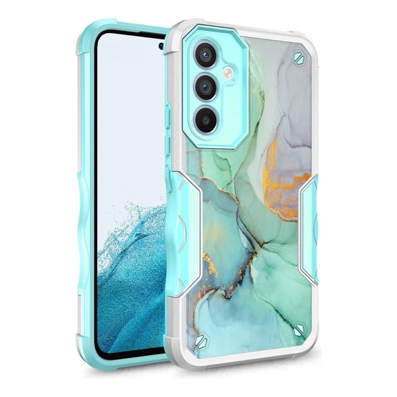 Samsung Galaxy S23 FE Case, Rosebono Hybrid Dual Layer Graphic Design Pattern Heavy Duty Protection Case For Samsung Galaxy S23 FE (Green Marble)