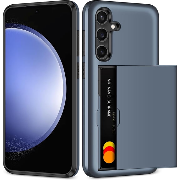 for Samsung Galaxy S23 FE Case, S23 FE Case with Card Holder Dual Layer Heavy Duty Shockproof Galaxy S23 FE Case Hidden Card Slot Slim Wallet Case for Samsung S23 FE 5G (Dark Blue)