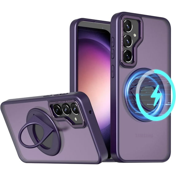 for Samsung Galaxy S23 FE Case with Stand, Compatible with Wireless Charging Invisible Rotating Kickstand, Translucent Hard PC Protective Phone Cover for Women Men, Purple