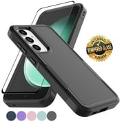 Samsung Galaxy S23 FE Case with Tempered Glass Screen Protector, Tekcoo Heavy Duty Rugged Shockproof Full Body Protective 2-IN-1 Phone Case Cover for Galaxy S23 FE, Black