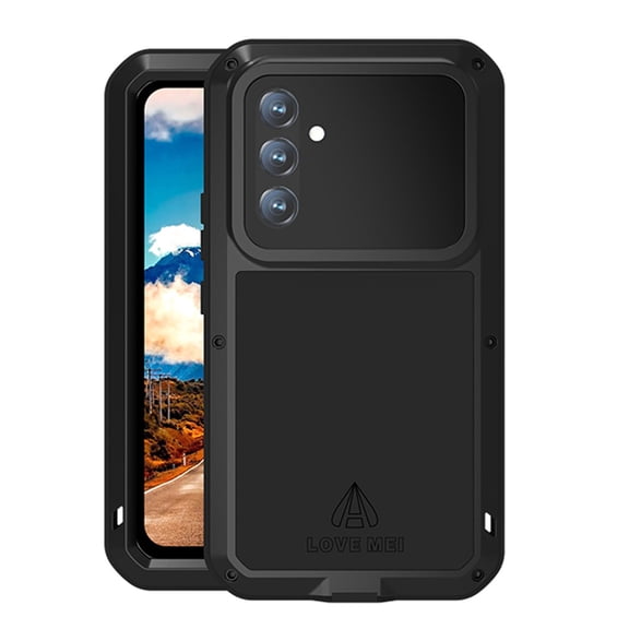 for Samsung Galaxy S23 FE Metal + Silicone Case, Heavy Duty Shockproof Rugged Case with Built-in Glass Screen Protector, 360 Full Body Protective Tough Cover for Samsung Galaxy S23 FE, Black