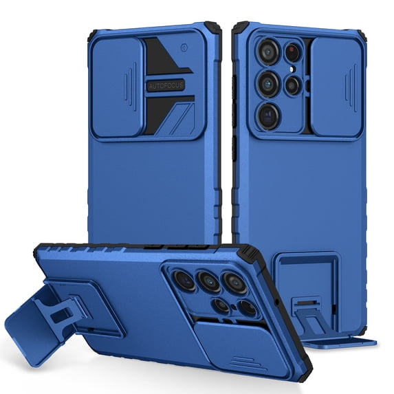 for Samsung Galaxy S23 FE Military Grade Heavy Duty Shockproof Protection Case, with Bracket and Lens Slide Window Hybrid 2 in 1 Phone Cover for Samsung Galaxy S23 FE,Blue