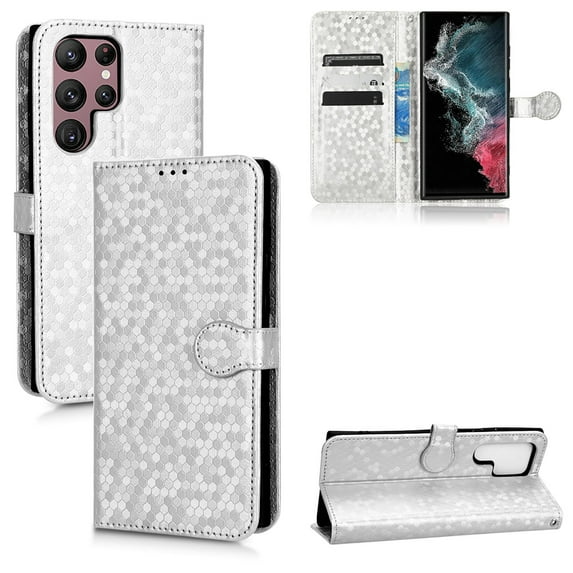 For Samsung Galaxy S23 FE Phone Case Full Coverage Dustproof Anti-Scratch Anti-Fingerprint Kickstand Card Slots Wave-dot Pattern Design Convenient Wrist Strap PU Leather Luxury Wallet Cover,Silver