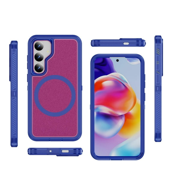 Samsung Galaxy S23 FE Phone Case,Phone case Samsung Galaxy S23 FE Magnetic Case [Compatible with MagSafe] Tough Rugged Matte Slim Shockproof Anti-Fingerprint Anti-Scratch Protective Cover,Blue+Rose