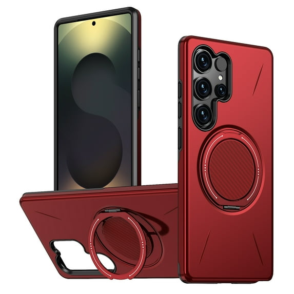 For Samsung Galaxy S23 FE Phone Case,With 360°Rotatable Invisible Magnetic O-Ring Kickstand,Compatible with Mag-Safe,Heavy Duty Shockproof Protection Anti-Scratch Rugged Slim Phone Case,Red