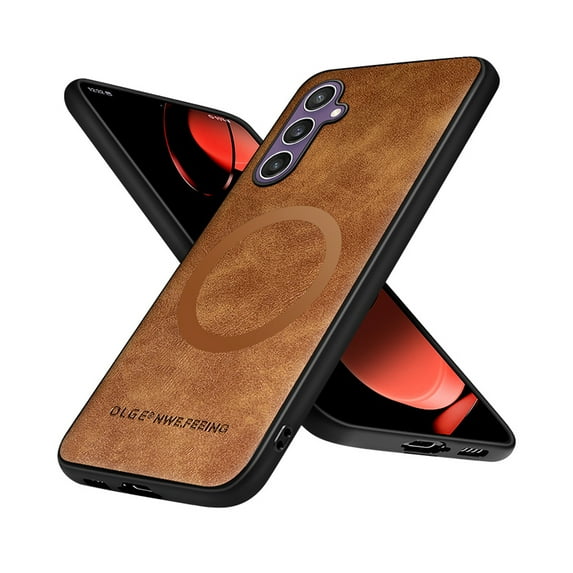 for Samsung Galaxy S23 FE Premium PU Leather + TPU Back Case, Magsafe Anti-Scratch Lightweight Ultra Slim Shockproof Protective Anti-Fall Business Phone Case for Samsung Galaxy S23 FE, Brown