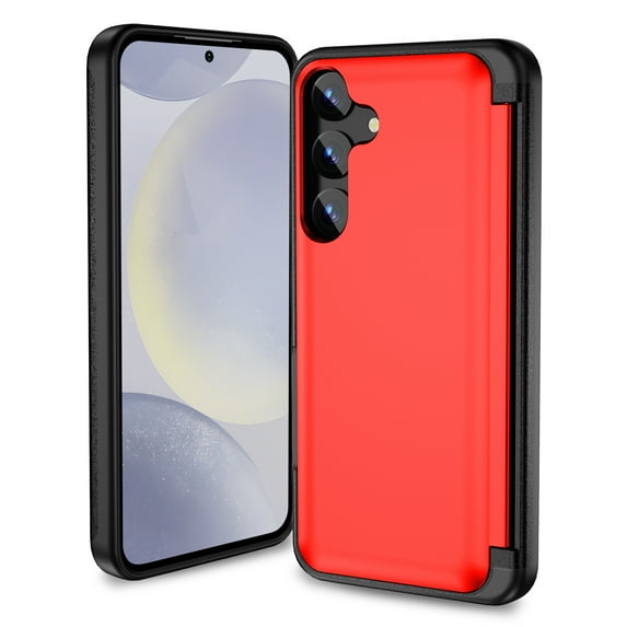 For Samsung Galaxy S23 FE Wallet Case with Card Holder Kickstand Dual Layer Magnetic Hidden 2 Credit Card Slots Raised Edges Camera Protection Hard PC+TPU Phone Case for S23 FE,Red