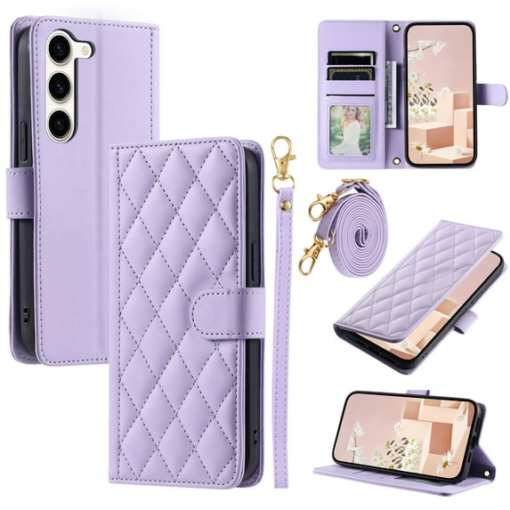 for Samsung Galaxy S23 FE Wallet Case, Premium PU Leather Magnetic Flip Folio Case with Wrist Strap Credit Card Holder for Women Men Crossbody Strap Case Cover for Samsung Galaxy S23 FE, Purple