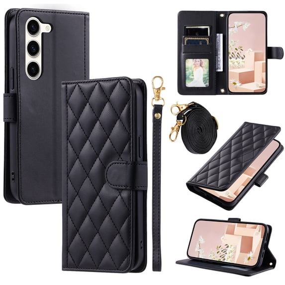 for Samsung Galaxy S23 FE Wallet Case, Premium PU Leather Magnetic Flip Folio Case with Wrist Strap Credit Card Holder for Women Men Crossbody Strap Case Cover for Samsung Galaxy S23 FE, Black
