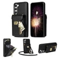 thumbnail image 1 of for Samsung Galaxy S23 FE Wallet Case, Samsung S23 FE Zipper Purse Crossbody Wallet Phone Case with Lanyard, Metal Buckle Closure PU Leather Card Holder Kickstand Flip Folio Protective Cover, Black, 1 of 7