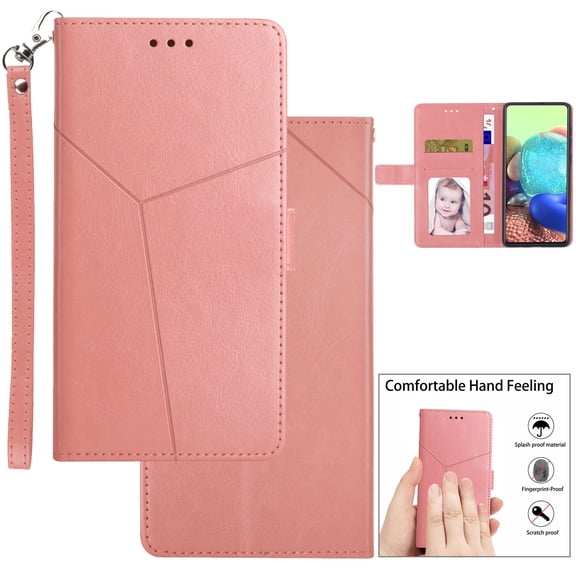 for Samsung Galaxy S23 Flip Kickstand Case, Premium PU Leather Wallet with Credit Card Holder[ RFID Blocking] 360 Full Shockproof Protection Magnetic Closure Phone Cover&Wrist Strap, Rosegold