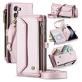 thumbnail image 1 of for Samsung Galaxy S23 Full Body Protection Wallet Folio Flip Case, Shoulder Strap & Wristlet Card Slots Zipper Pocket RFID Blocking Rugged Durable PU Leather Phone Case Cover, Pink, 1 of 10